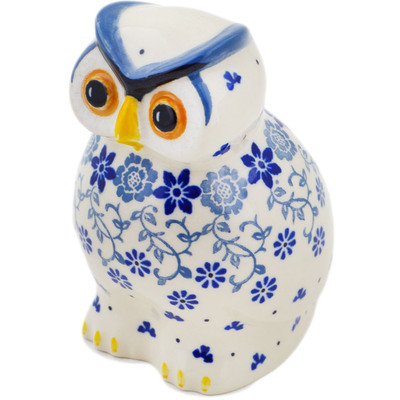 Polish Pottery Owl Figurine 5&quot; Blue Country Field