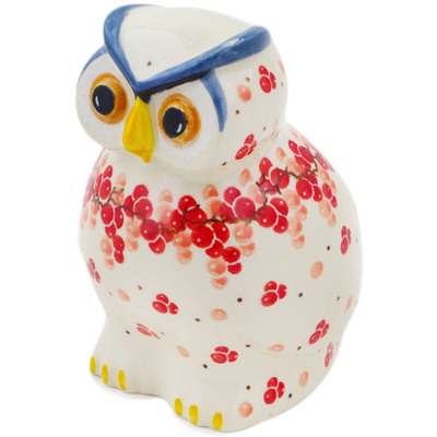 Polish Pottery Owl Figurine 5&quot; Cheerful Cranberries