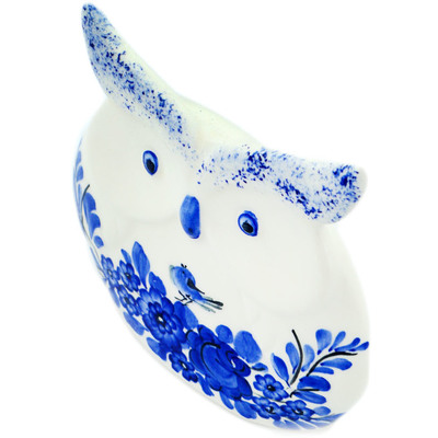 Faience Owl Figurine 5&quot; Cobalt Flowers
