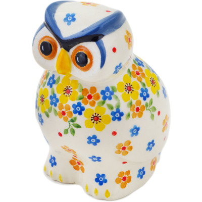 Polish Pottery Owl Figurine 5&quot; Country Spring