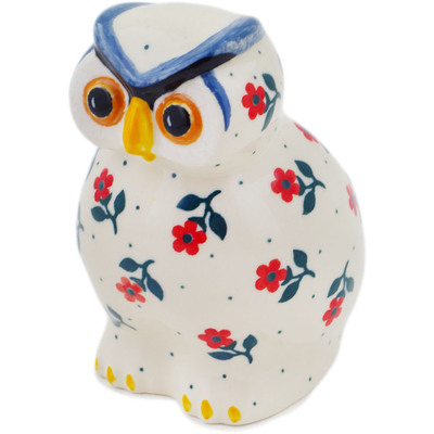 Polish Pottery Owl Figurine 5&quot; Flowering Scarlet Flax