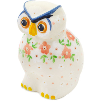 Polish Pottery Owl Figurine 5&quot; Pink Blossom Flourish