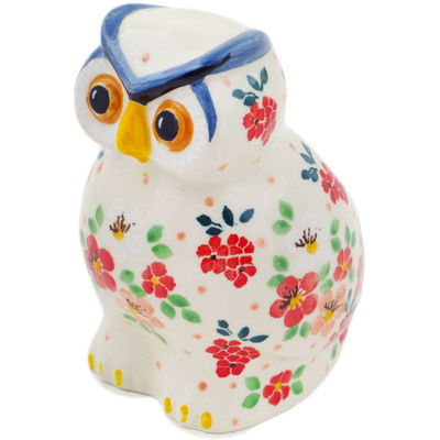 Polish Pottery Owl Figurine 5&quot; Pink Divinity UNIKAT