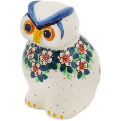 Polish Pottery Owl Figurine 5&quot; Strawberry Blossom