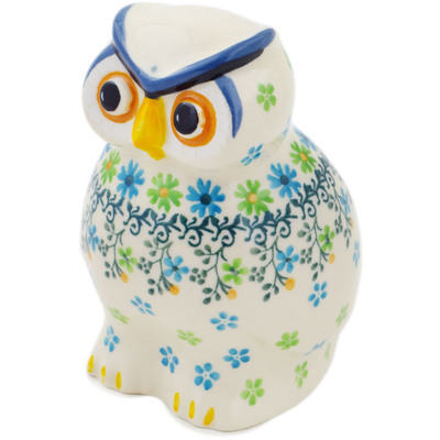 Polish Pottery Owl Figurine 5&quot; Sweet Green Daisies