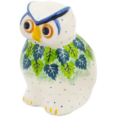 Polish Pottery Owl Figurine 5&quot; Verdant Leaves