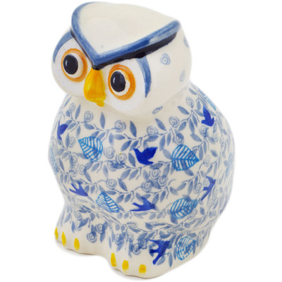 Polish Pottery Owl Figurine 5&quot; Winter Songbirds