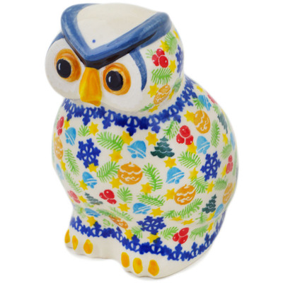 Polish Pottery Owl Figurine 5&quot; Winter Sprinkles UNIKAT