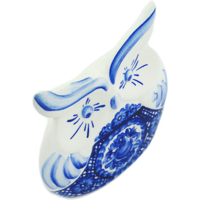 Faience Owl Figurine 6&quot; Blue Bountiful Burst