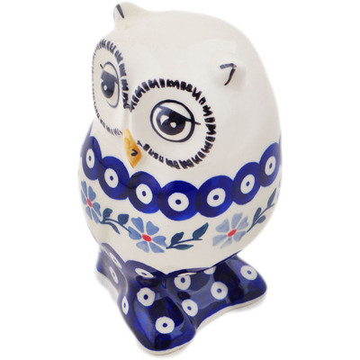 Polish Pottery Owl Figurine 6&quot; Peacock Forget-me-not