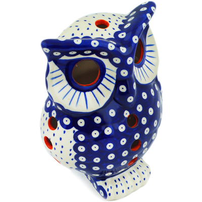 Polish Pottery Owl Figurine 8&quot; Blue Eyes