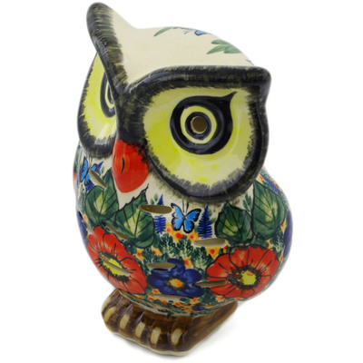 Polish Pottery Owl Figurine 8&quot; Butterfly Paradise UNIKAT