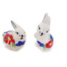 Polish Pottery Pair of Figurine Bunnies 2&quot; Paradise Poppy