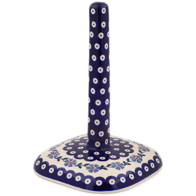 Polish Pottery Paper Towel Stand 10&quot; Peacock Forget-me-not