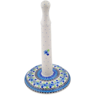 Polish Pottery Paper Towel Stand 13&quot; Blue And Green Flower Dream