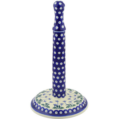 Polish Pottery Paper Towel Stand 13&quot; Blue Daisy Peacock