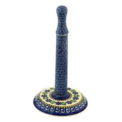 Polish Pottery Paper Towel Stand 13&quot; Blue Daisy Swirls