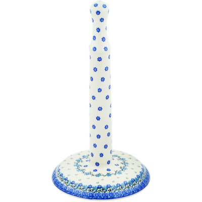 Polish Pottery Paper Towel Stand 13&quot; Blue Delicate Flower