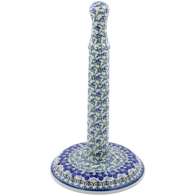Polish Pottery Paper Towel Stand 13&quot; Blue Dogwood