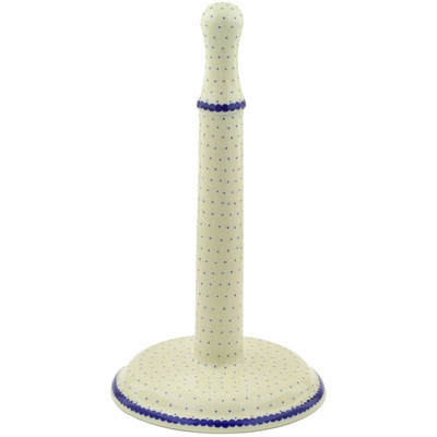 Polish Pottery Paper Towel Stand 13&quot; Blue Polka Dot