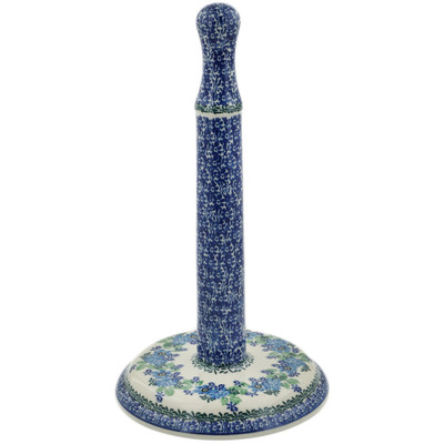 Polish Pottery Paper Towel Stand 13&quot; Blue Spring Wreath