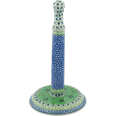 Polish Pottery Paper Towel Stand 13&quot; Green Pansies UNIKAT