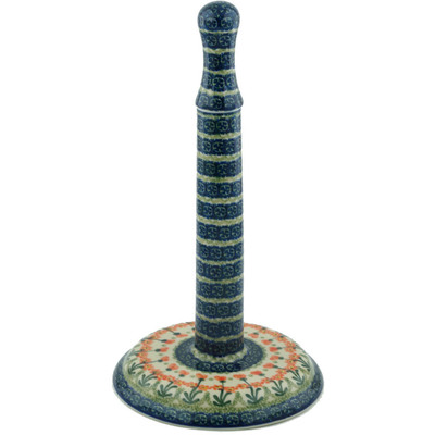 Polish Pottery Paper Towel Stand 13&quot; Peach Spring Daisy