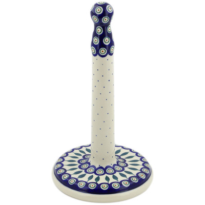 Polish Pottery Paper Towel Stand 13&quot; Peacock Leaves