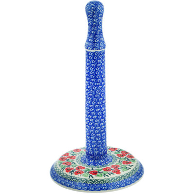 Polish Pottery Paper Towel Stand 13&quot; Red Pansy