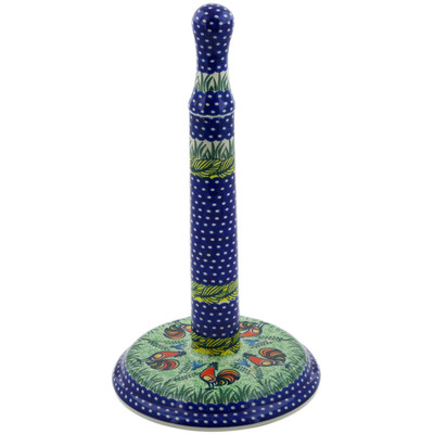 Polish Pottery Paper Towel Stand 13&quot; Rooster Parade UNIKAT
