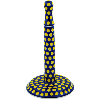 Polish Pottery Paper Towel Stand 13&quot; Yellow Dots