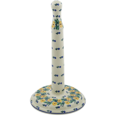 Polish Pottery Paper Towel Stand 13&quot; Yellow Flower Wreath
