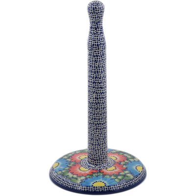 Polish Pottery Paper Towel Stand 14&quot; Spotted Garden UNIKAT