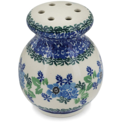 Polish Pottery Parmesan Shaker 4&quot; Blue Spring Wreath