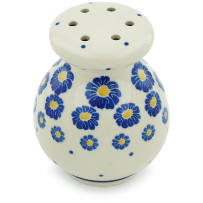 Polish Pottery Parmesan Shaker 4&quot; Blue Zinnia