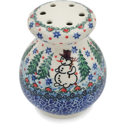 Polish Pottery Parmesan Shaker 4&quot; Dancing Snowman UNIKAT
