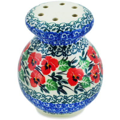 Polish Pottery Parmesan Shaker 4&quot; Red Pansy