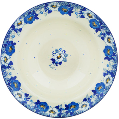 Polish Pottery Pasta Bowl 10&quot; Blue Spring Blue