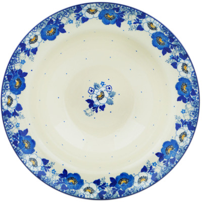 Polish Pottery Pasta Bowl 10" Blue Spring Blue