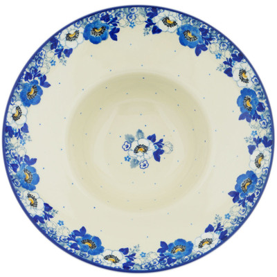 Polish Pottery Pasta Bowl 10&quot; Blue Spring Blue
