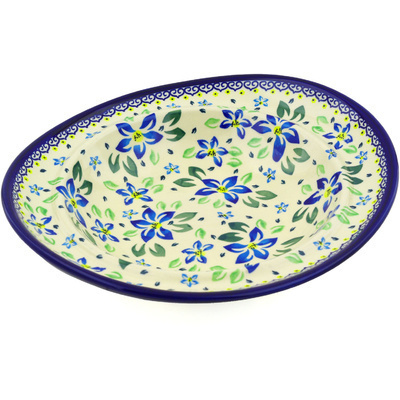 Polish Pottery Pasta Bowl 11" Blue Clematis