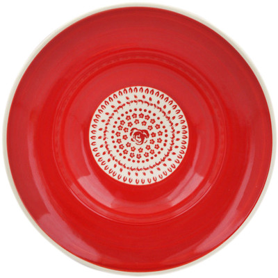 Polish Pottery Pasta Bowl 11&quot; Red Petals UNIKAT