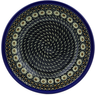 Polish Pottery Pasta Bowl 8&quot; Black Daisy