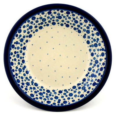 Polish Pottery Pasta Bowl 8&quot; Blue Bubbles