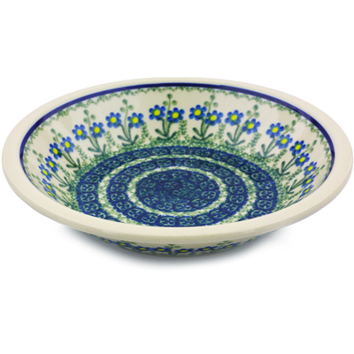 Polish Pottery Pasta Bowl 8&quot; Blue Daisy Circle