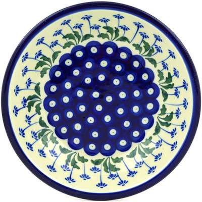 Polish Pottery Pasta Bowl 8&quot; Blue Daisy Peacock