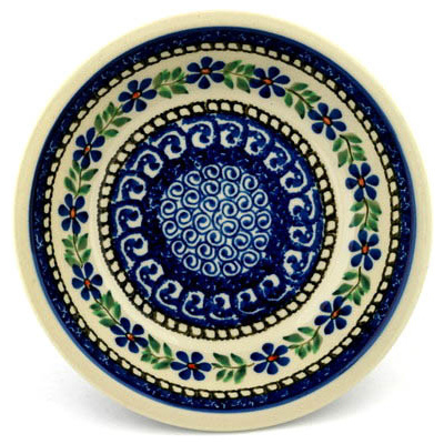 Polish Pottery Pasta Bowl 8&quot; Blue Daisy Swirls