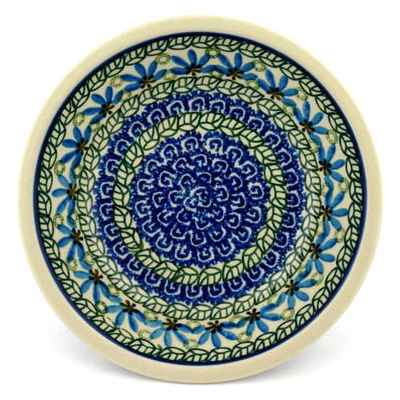Polish Pottery Pasta Bowl 8&quot; Blue Fan Flowers
