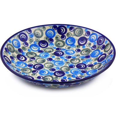 Polish Pottery Pasta Bowl 8&quot; Blue Peacock Eye