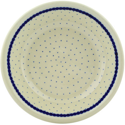 Polish Pottery Pasta Bowl 8&quot; Blue Polka Dot